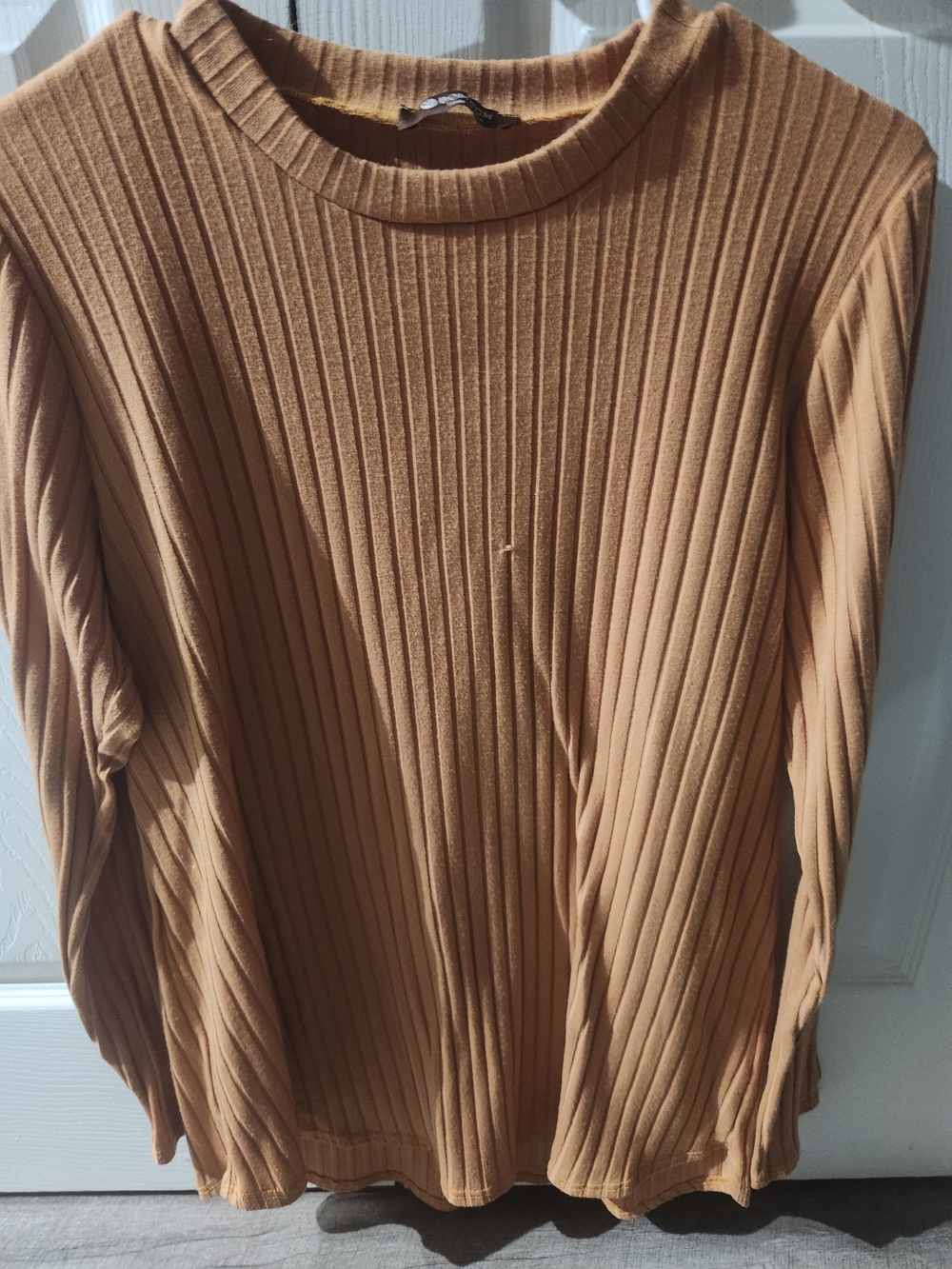 Ribbed Long Sleeve Tunic Top in Camel
